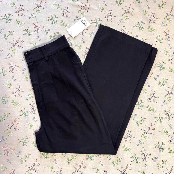 MATE the Label Tencel Twill Pleated Pants Trousers Black Medium High Rise Cotton - Picture 6 of 8